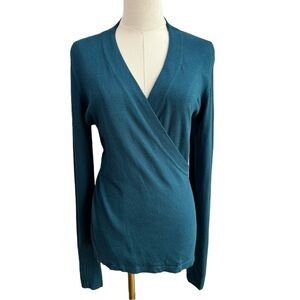 Zilch Soft Wrap Front Sweater Sz M Turquoise Green Blue Long Sleeve Bamboo Top